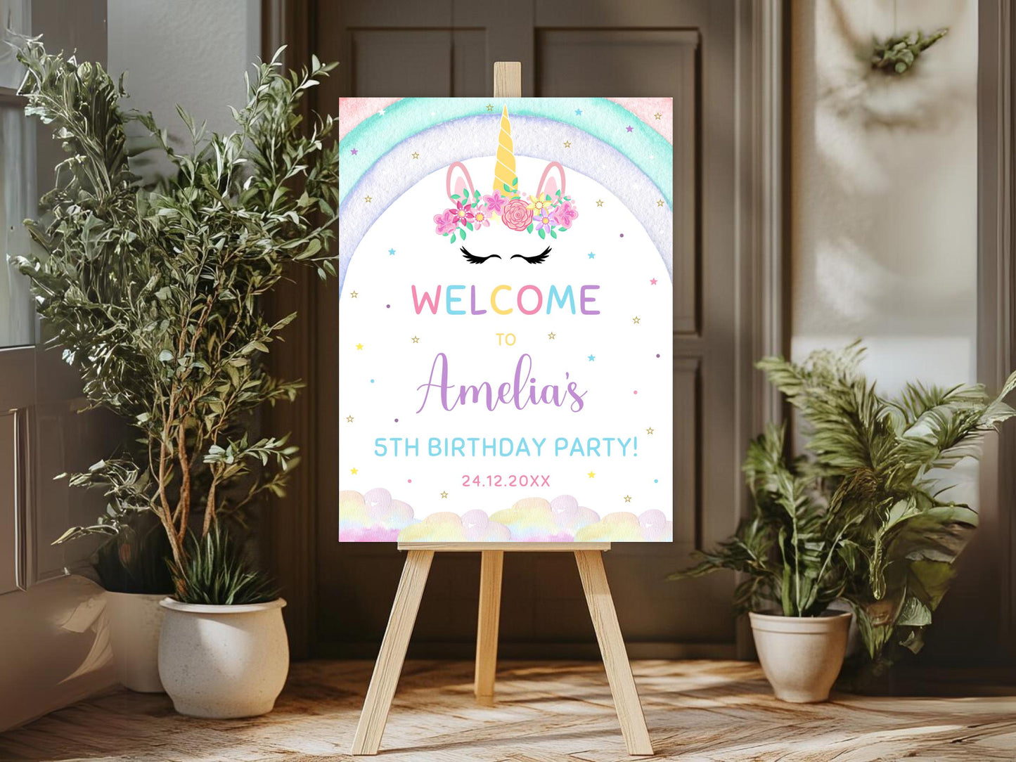 Magical Unicorn Welcome Sign Editable, Unicorn Party Invitation, Unicorn Birthday Welcome Board, Instant Download