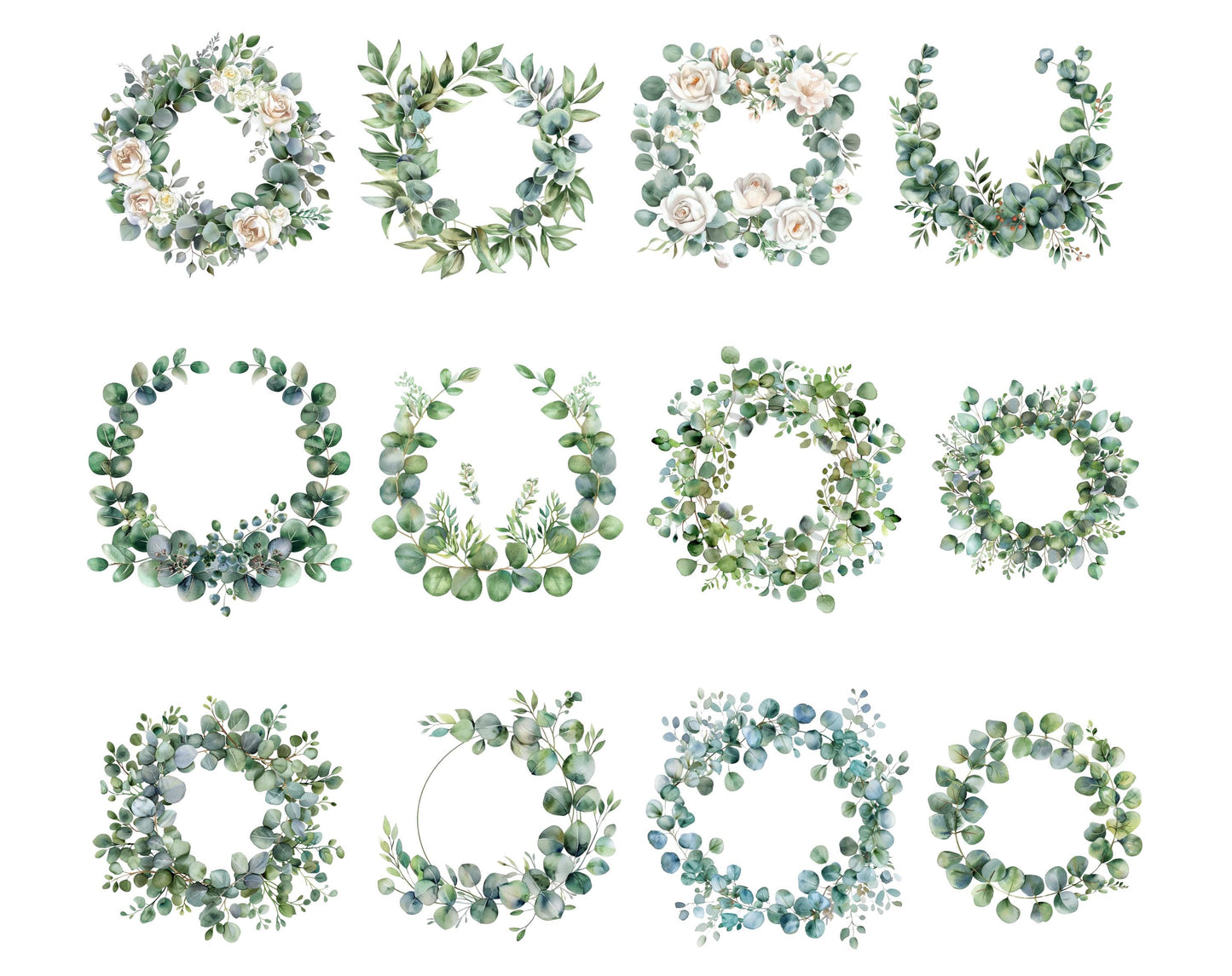 135 Eucalyptus Leaves Clipart Bundle, Watercolor Eucalyptus Leaf Clipart png, Green Leaf, Greenery Clipart, Botanical png, Wedding Clipart