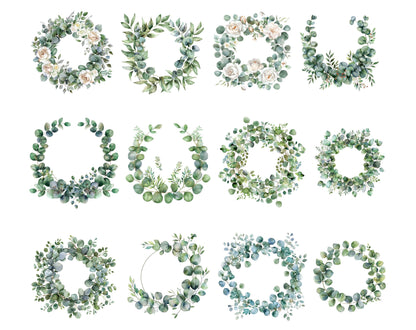 135 Eucalyptus Leaves Clipart Bundle, Watercolor Eucalyptus Leaf Clipart png, Green Leaf, Greenery Clipart, Botanical png, Wedding Clipart