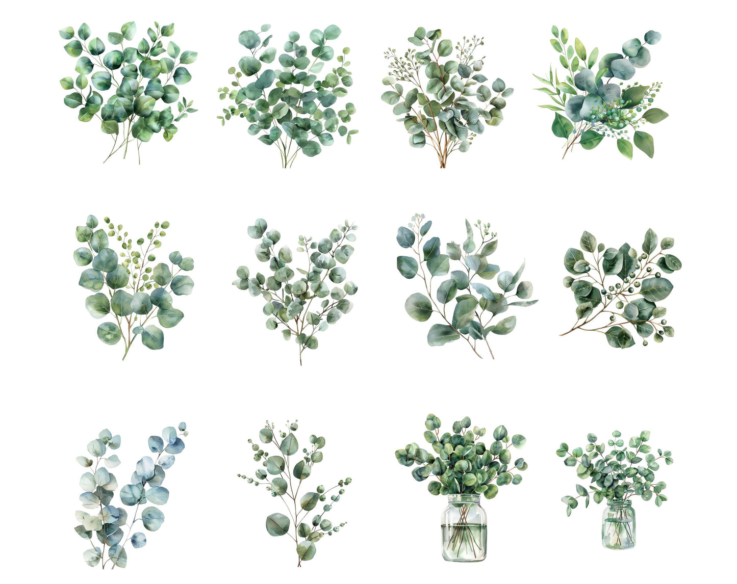 135 Eucalyptus Leaves Clipart Bundle, Watercolor Eucalyptus Leaf Clipart png, Green Leaf, Greenery Clipart, Botanical png, Wedding Clipart
