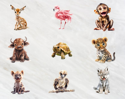 29 Safari Clipart Animals png, Watercolor Safari Animal Clipart png Bundle, Baby Animal Clipart, Cute  Animal Clipart, Nursery Clipart png