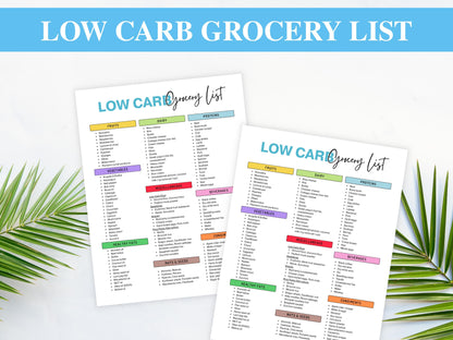 Printable Low Carb Grocery List, Low Carb Meal Plan List, Low Carb and High Protein Food List, Low Carb Meal Ideas List, Digital Download
