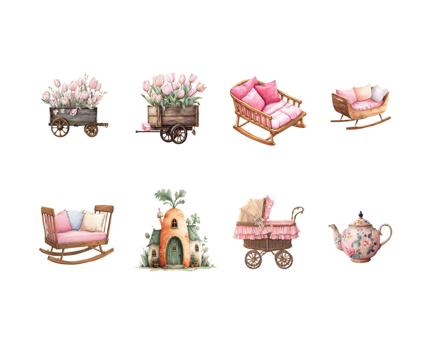 Watercolor Easter Bunny Clipart Bundle, Cute Easter Rabbits PNG, Pink Bunnies Clipart, Baby Shower, Nursery Decor, Whimsical Easter Clipart