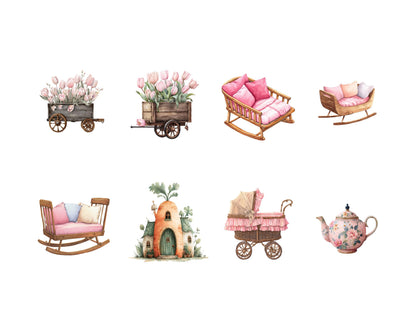 Watercolor Easter Bunny Clipart Bundle, Cute Easter Rabbits PNG, Pink Bunnies Clipart, Baby Shower, Nursery Decor, Whimsical Easter Clipart