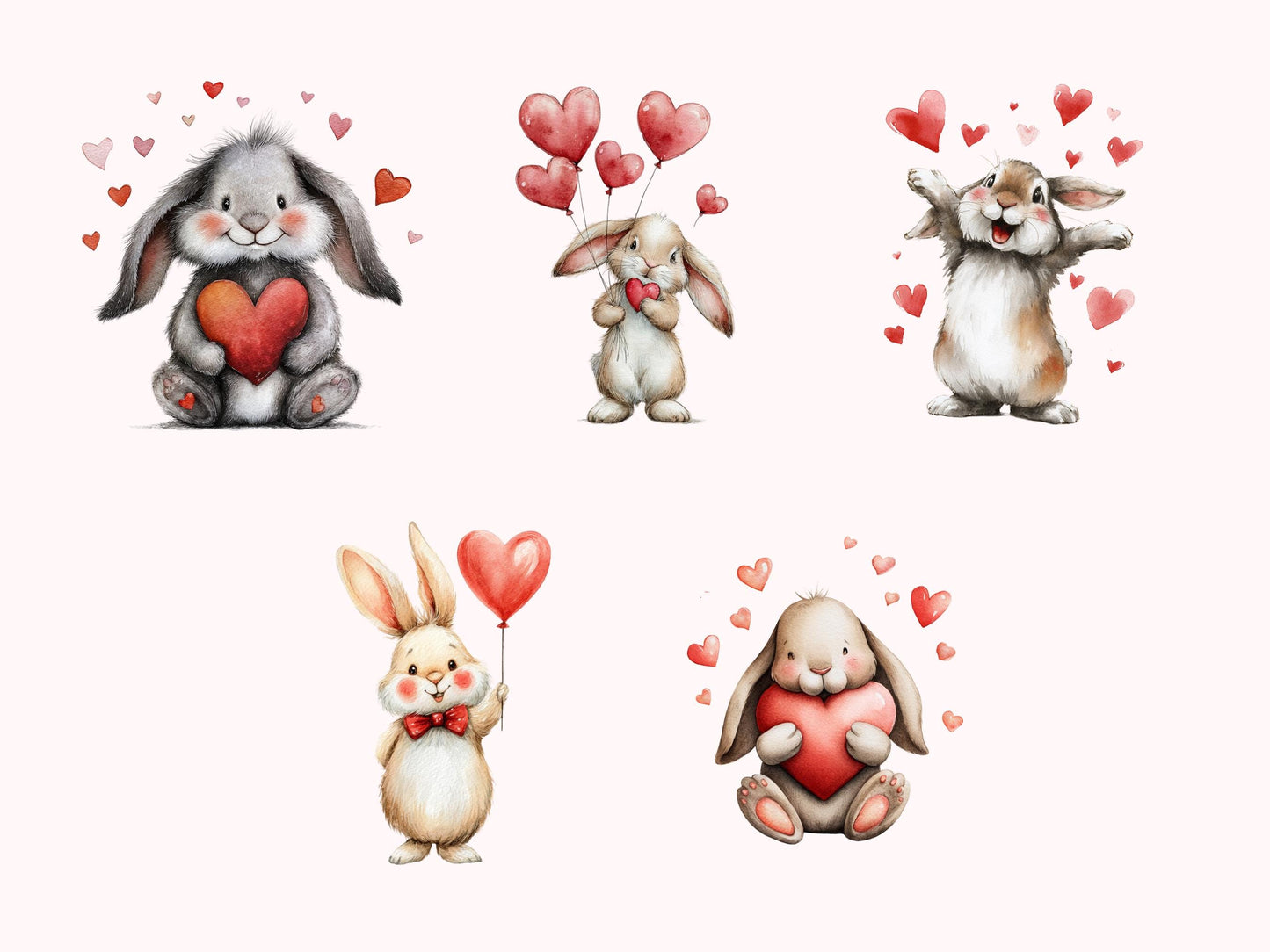 Niedliches Liebeshasen-Clipart-Bundle, Osterhasen-PNG, Kaninchen-Clipart, kommerzielle Nutzung, sofortiger Download