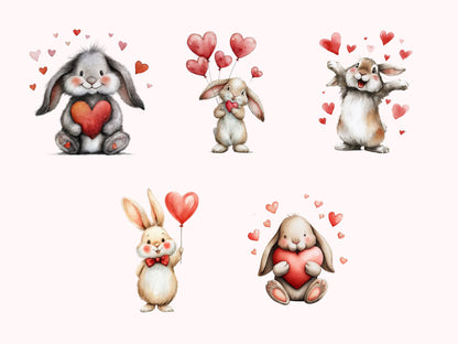 Niedliches Liebeshasen-Clipart-Bundle, Osterhasen-PNG, Kaninchen-Clipart, kommerzielle Nutzung, sofortiger Download