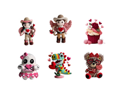 75 Valentine Clipart Bundle, Teddy Bear Valentine PNG, Be Mine Valentine Teddy Bear Crochet Knit Valentine's Day Clipart png, Love xoxo png