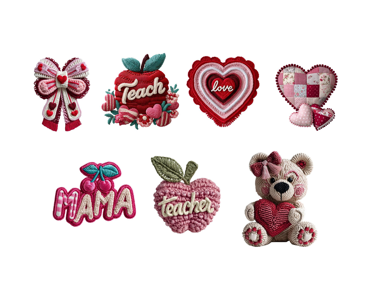75 Valentine Clipart Bundle, Teddy Bear Valentine PNG, Be Mine Valentine Teddy Bear Crochet Knit Valentine's Day Clipart png, Love xoxo png