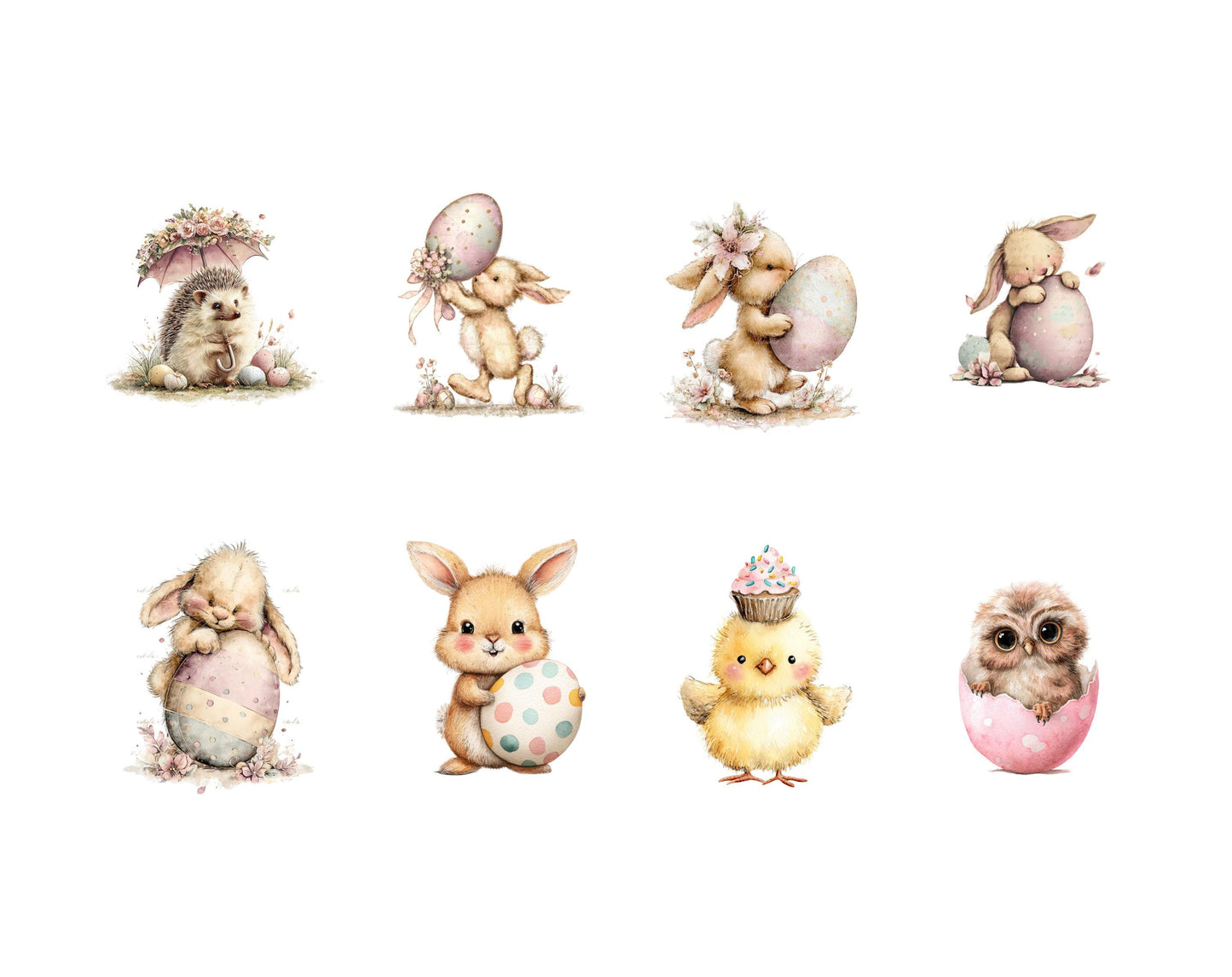 Watercolor Easter Animal Clipart Bundle, Easter Egg PNG, Easter Clipart, Spring Easter Animal Illustration, Commercial Use, Instant Download