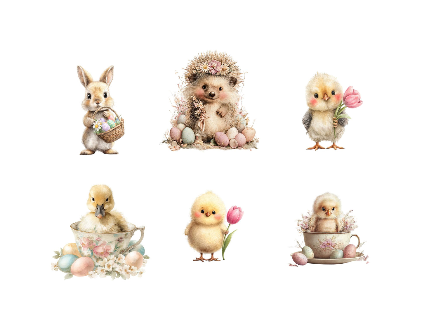 Watercolor Easter Animal Clipart Bundle, Easter Egg PNG, Easter Clipart, Spring Easter Animal Illustration, Commercial Use, Instant Download