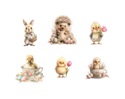 Watercolor Easter Animal Clipart Bundle, Easter Egg PNG, Easter Clipart, Spring Easter Animal Illustration, Commercial Use, Instant Download