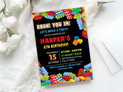 Building blocks Birthday Invitation, Colorful Kids Birthday Party Invite, Editable Invitation, Canva Template, Digital Download