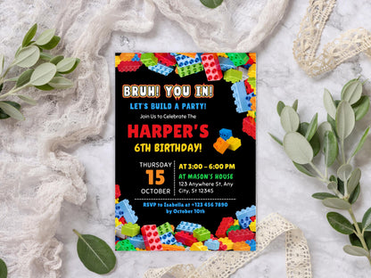 Building blocks Birthday Invitation, Colorful Kids Birthday Party Invite, Editable Invitation, Canva Template, Digital Download