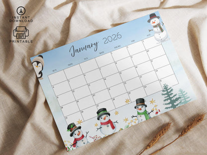 2026 Monthly Calendar Planner Printable, Cute 2026 Calendar Planner For kids, Calendar Organizer Printable, Instant Download