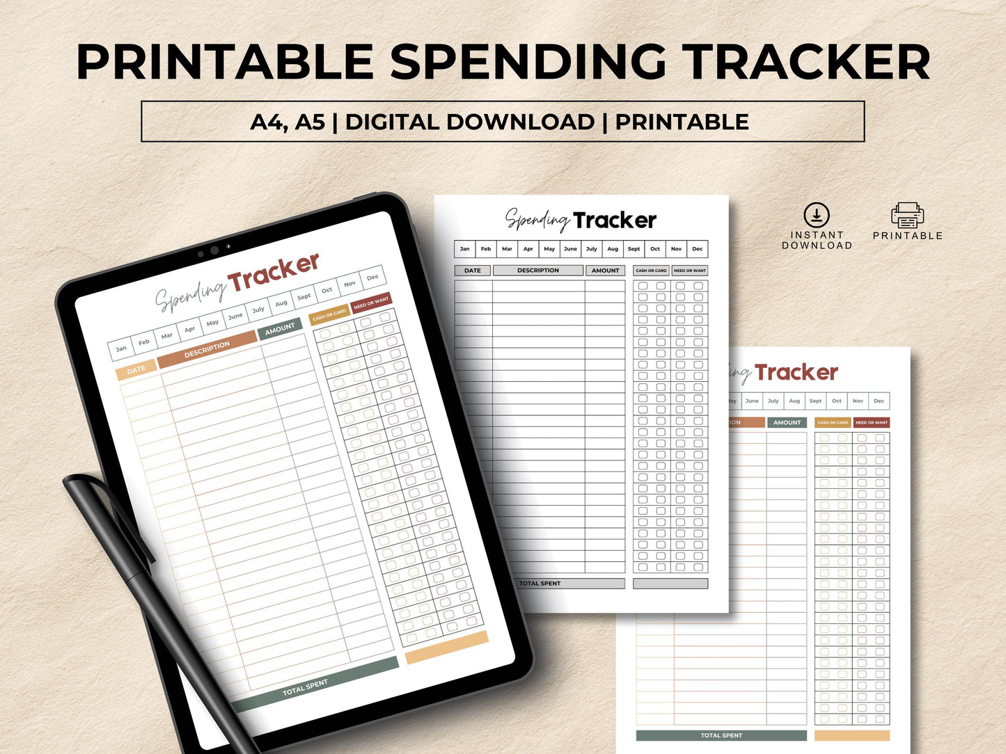 Daily Spending Tracker, Printable Spending Tracker, Finance Tracker, Monthly Expense Tracker, Money Spending, Budget Chart, Instant Download