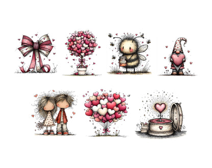 58 Whimsical Valentine's Day Clipart Bundle, Watercolor Valentine PNG & JPG, Sweet Graphics, Paper Craft, Commercial Use, Instant Download