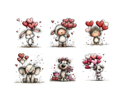 63 Animals Valentine Day Clipart Bundle, Watercolor Valentine's Day PNG & JPG, Sweet Graphics, Cute Animal Holding Hearts Valentine png