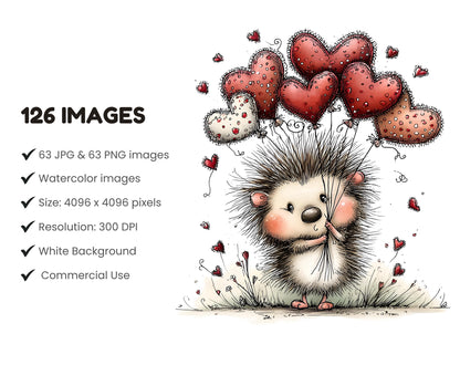 63 Animals Valentine Day Clipart Bundle, Watercolor Valentine's Day PNG & JPG, Sweet Graphics, Cute Animal Holding Hearts Valentine png