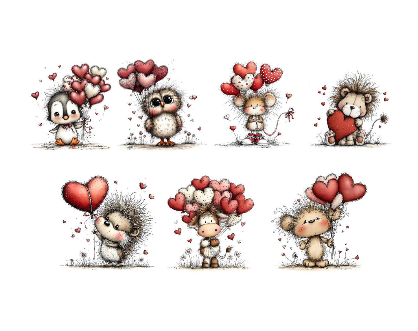 63 Animals Valentine Day Clipart Bundle, Watercolor Valentine's Day PNG & JPG, Sweet Graphics, Cute Animal Holding Hearts Valentine png