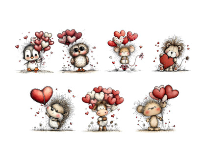 63 Animals Valentine Day Clipart Bundle, Watercolor Valentine's Day PNG & JPG, Sweet Graphics, Cute Animal Holding Hearts Valentine png