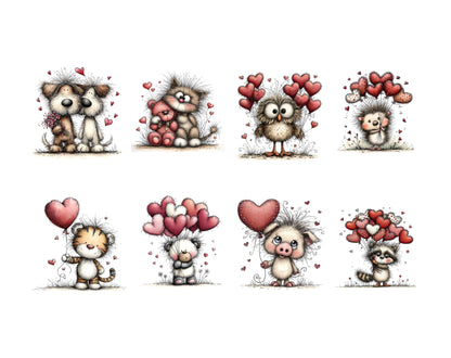 63 Animals Valentine Day Clipart Bundle, Watercolor Valentine's Day PNG & JPG, Sweet Graphics, Cute Animal Holding Hearts Valentine png