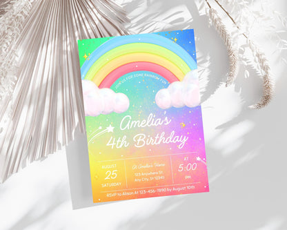 Rainbow Birthday Invitation Canva, Editable Template, Magical Rainbow Party Invite, Pastel Rainbow Birthday, Colorful Birthday Celebration