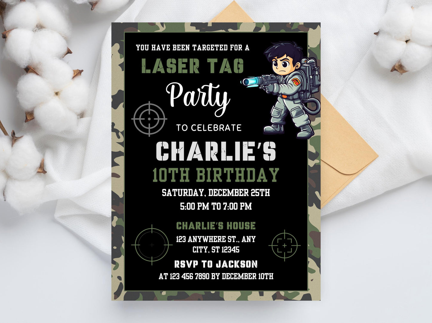Laser Tag Birthday Invitation Template, Neon Laser Tag Invite, Teen Laser Tag Birthday Flyer, Kids Laser Tag Party, Boy Birthday Party