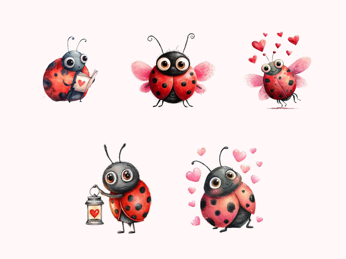 Aquarell-Liebeskäfer-Clipart-Bundle, niedliche Liebeskäfer-PNGs, skurrile Liebeskäfer-Cliparts, verspielte Liebeskäfer-Cliparts, digitale Papierbastelarbeiten, Kartenherstellung