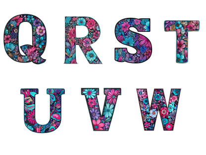 Paisley-Blumenalphabet-Cliparts, Alpha-Doodle-Buchstaben-PNG, Buntes Regenbogenalphabet-Cliparts, Alpha-Doodle-Zahlen-PNG, Sofort-Download