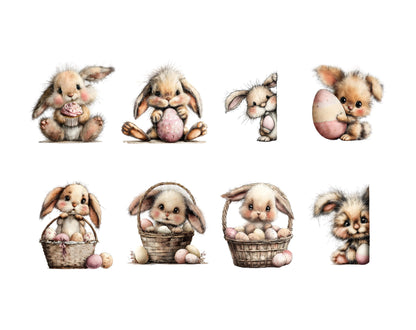 Verspieltes Osterhasen-Clipart-Paket, Aquarell-Osterhasen-Clipart, Hasen-PNG, skurrile Hasen-Clipart, kommerzielle Nutzung, sofortiger Download