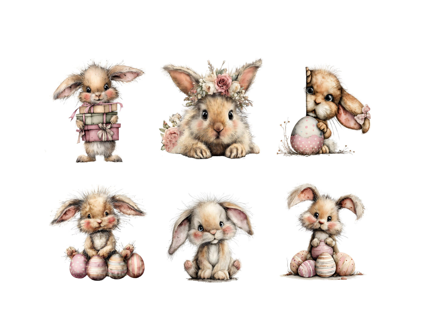 Verspieltes Osterhasen-Clipart-Paket, Aquarell-Osterhasen-Clipart, Hasen-PNG, skurrile Hasen-Clipart, kommerzielle Nutzung, sofortiger Download