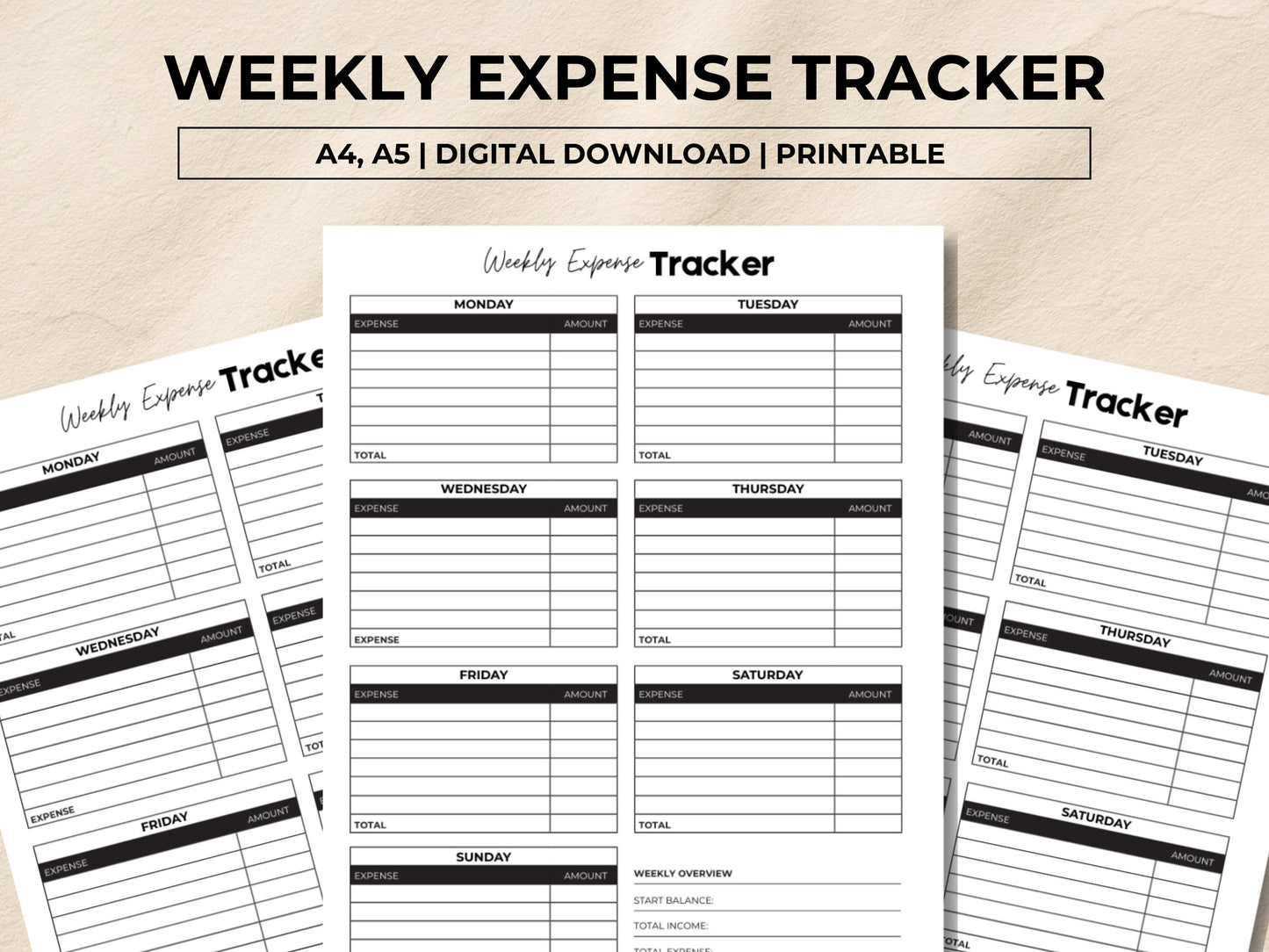 Weekly Expense Tracker Printable, Budget Planner, Spending Tracker, Weekly Finance Tracker, Finance Planner, A4/A5 PDF, Instant Download