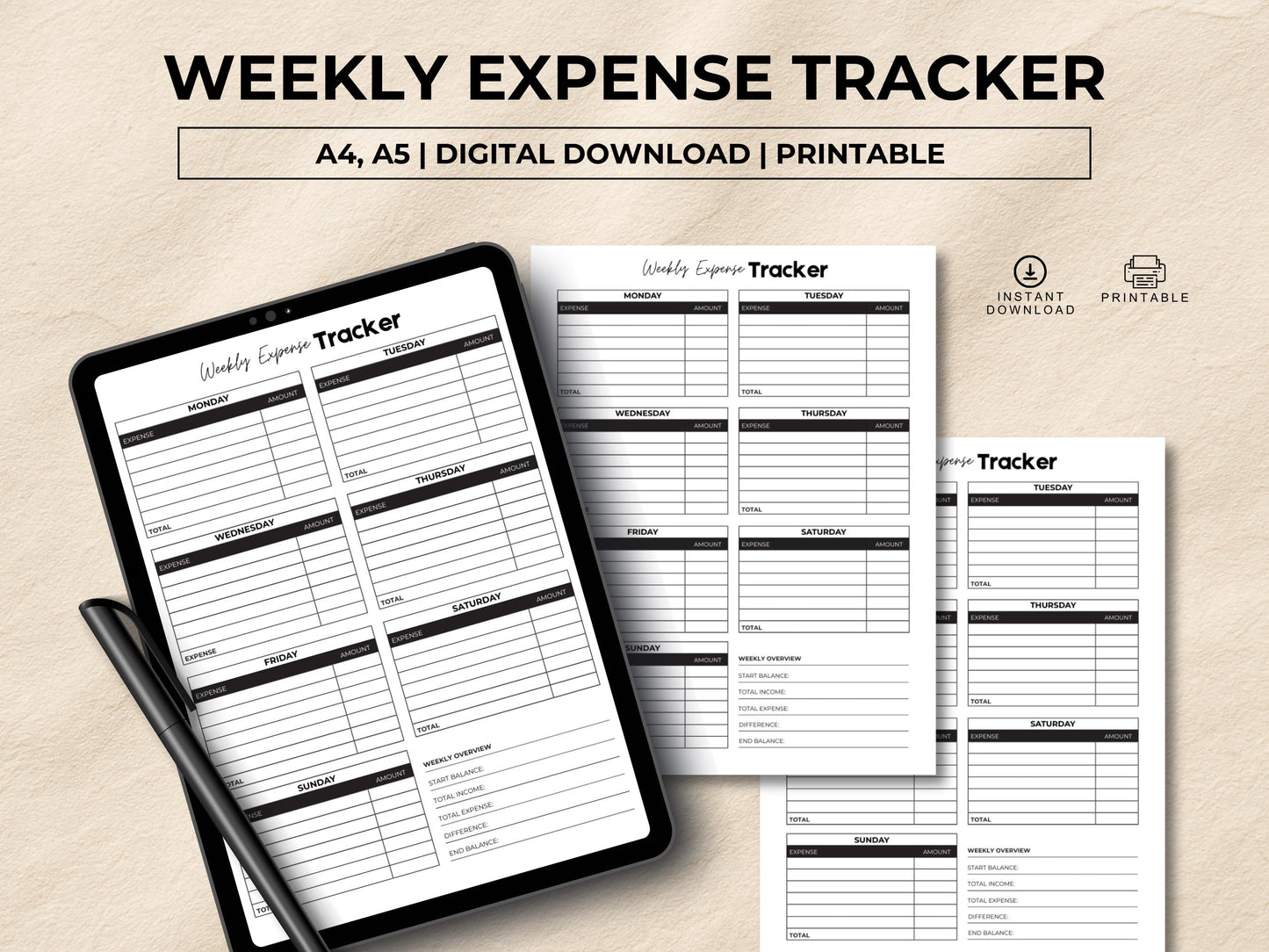 Weekly Expense Tracker Printable, Budget Planner, Spending Tracker, Weekly Finance Tracker, Finance Planner, A4/A5 PDF, Instant Download