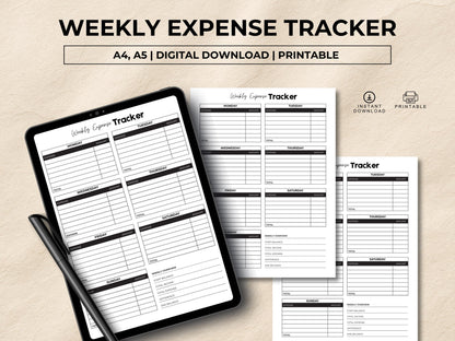 Weekly Expense Tracker Printable, Budget Planner, Spending Tracker, Weekly Finance Tracker, Finance Planner, A4/A5 PDF, Instant Download
