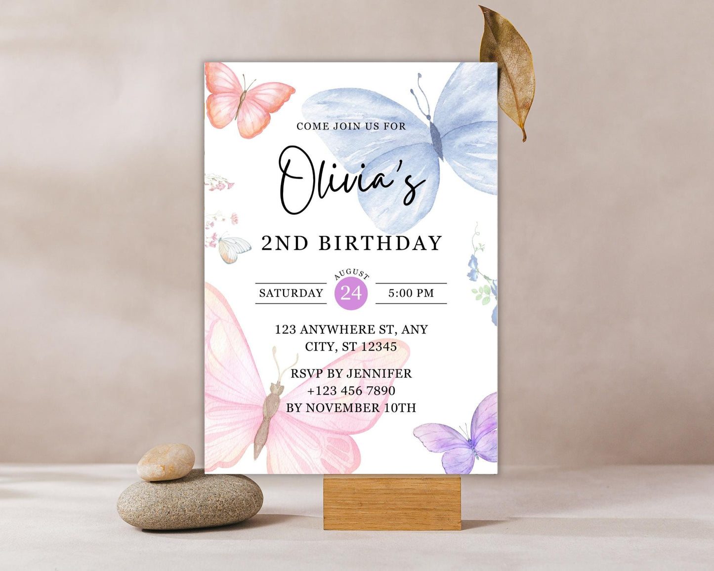 Invitation d'anniversaire papillon, Invitation d'anniversaire papillon pastel, Fête d'anniversaire papillon pour fille, Modèle Canva modifiable, Téléchargement instantané