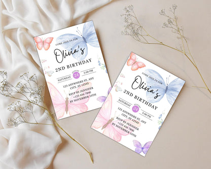 Invitation d'anniversaire papillon, Invitation d'anniversaire papillon pastel, Fête d'anniversaire papillon pour fille, Modèle Canva modifiable, Téléchargement instantané