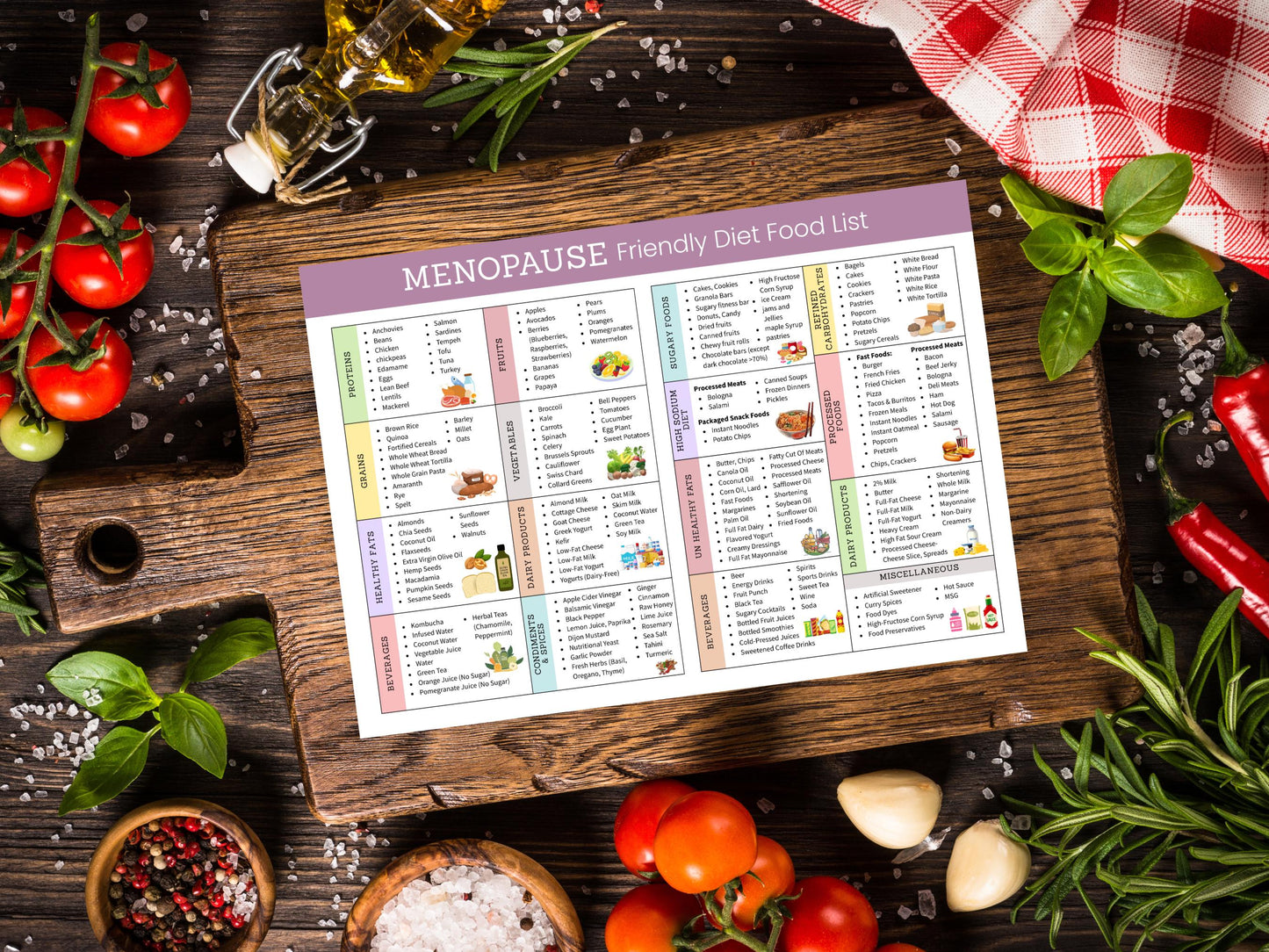 Menopause Diet Food List PDF, Printable Menopause Food Guide, Menopause Food Chart For Hormone Support, Instant Download