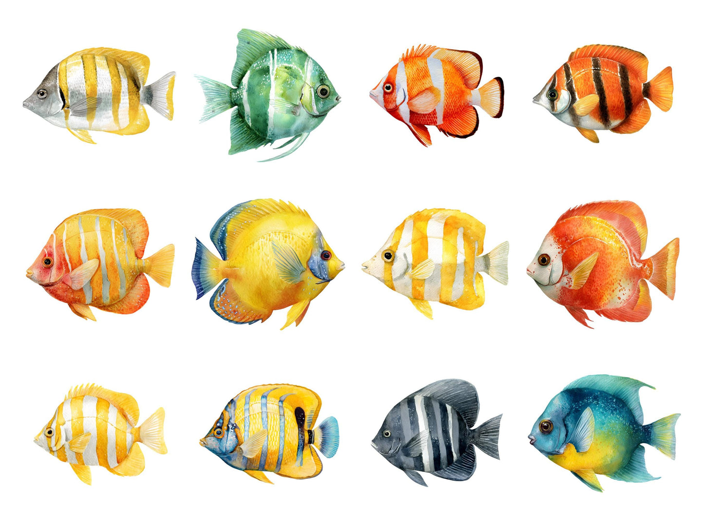 40 Schmetterlingsfisch-Cliparts, Aquarell-Fisch-Cliparts, tropische Fische (PNG), Meereslebewesen-Cliparts, hochauflösende transparente PNG-Dateien