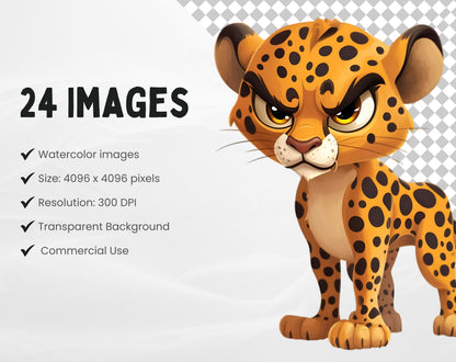 24 lustige Cliparts von mürrischen Tieren, Cliparts von mürrischen Safari-Tieren, Cartoon-Haustier-Print-Bundle, niedliche Tier-PNGs, Kinderzimmerdeko, kommerzielle Nutzung