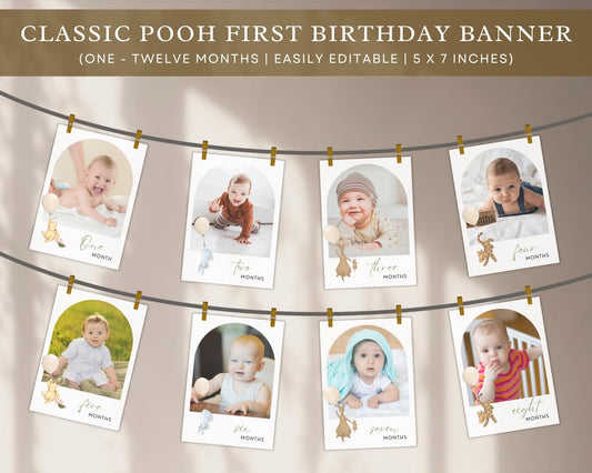 Classic Winnie The Pooh 1st Birthday Banner, Vintage Pooh First Year Birthday Banner, Girl & Boy 1st Birthday Decor, Neutral Pooh Party