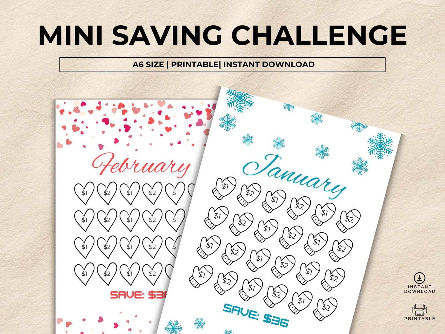 Low Income Monthly Saving Challenge Printable, Saving Tracker, Budget Tracker, Monthly Saving Plan, Mini Saving Challenge, Instant Download