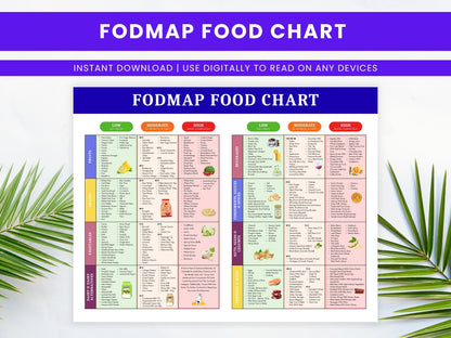 FODMAP Food Chart Printable, IBS Diet Guide, Low Fodmap Food List, Nutrition Guide, Gut Helath, IBD Meal Plan, Instant Download