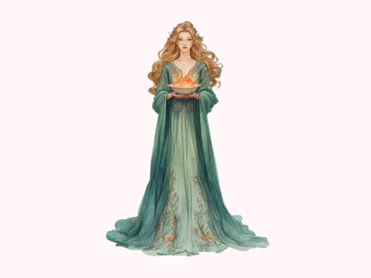 Aquarell-Clipart-Bundle zum Imbolc-Fest, Figuren des Jahreskreises, hochwertige Imbolc-PNGs, heidnische, keltische, neuheidnische Elemente (Wicca, Hexerei, Neopaganismus)