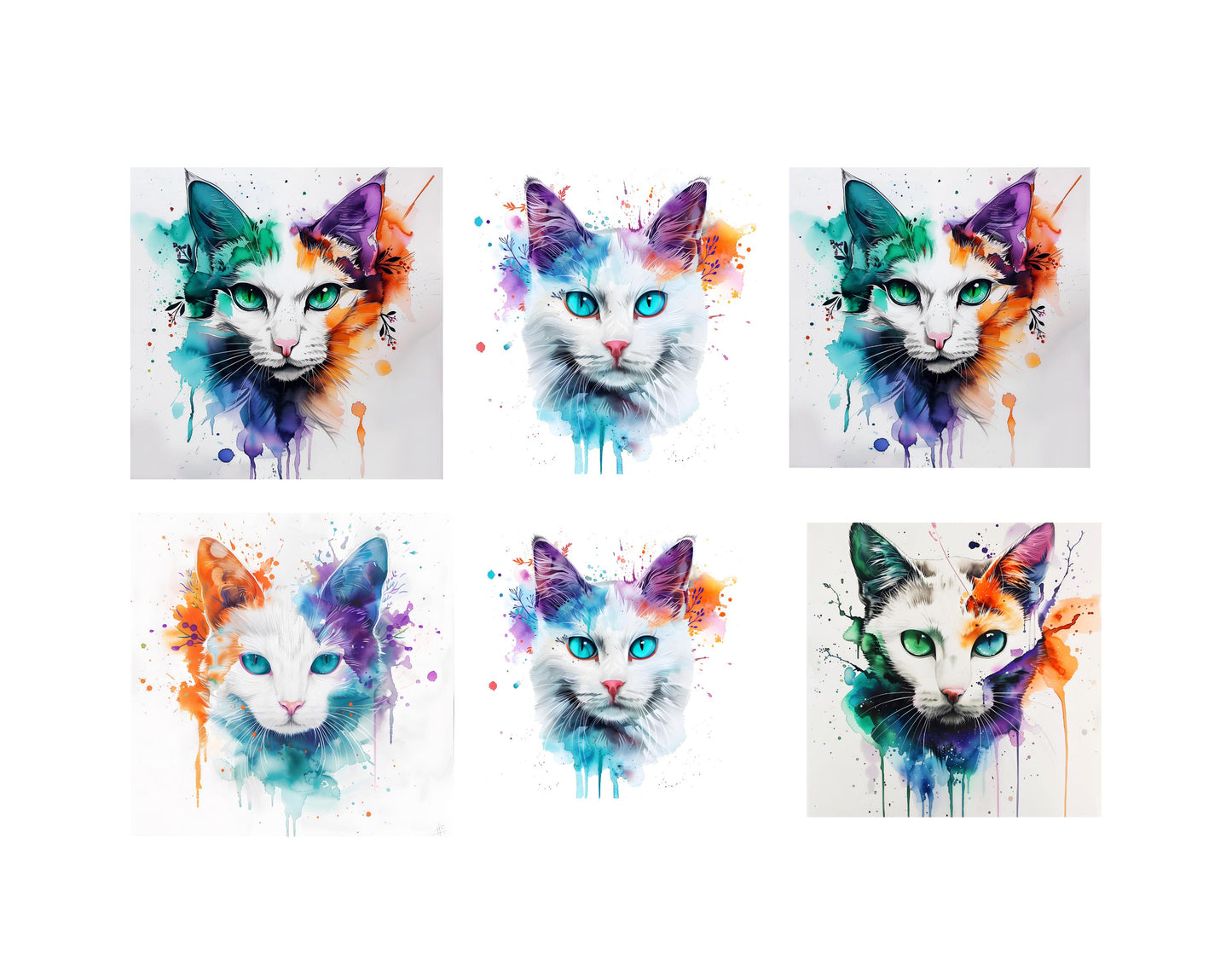 Watercolor Floral Cat Clipart Bundle, 57 Abstract Flower Cat png, Whimsical Printable Designs, High Quality PNGs & JPGs, Instant Download