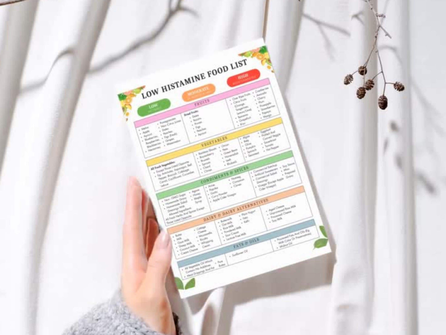 Low Histamine Food List, Printable Low Histamine Food Diet, Low Histamine Grocery List, Low Carb Food Guide, Instant Download