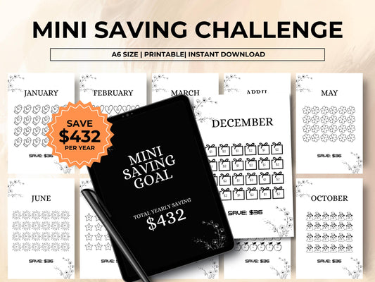Low Income Monthly Saving Challenge Cash Envelops, Minimalist A6 Low Income Saving Challenge Bundle, Mini Yearly Saving Goal, Saving Tracker