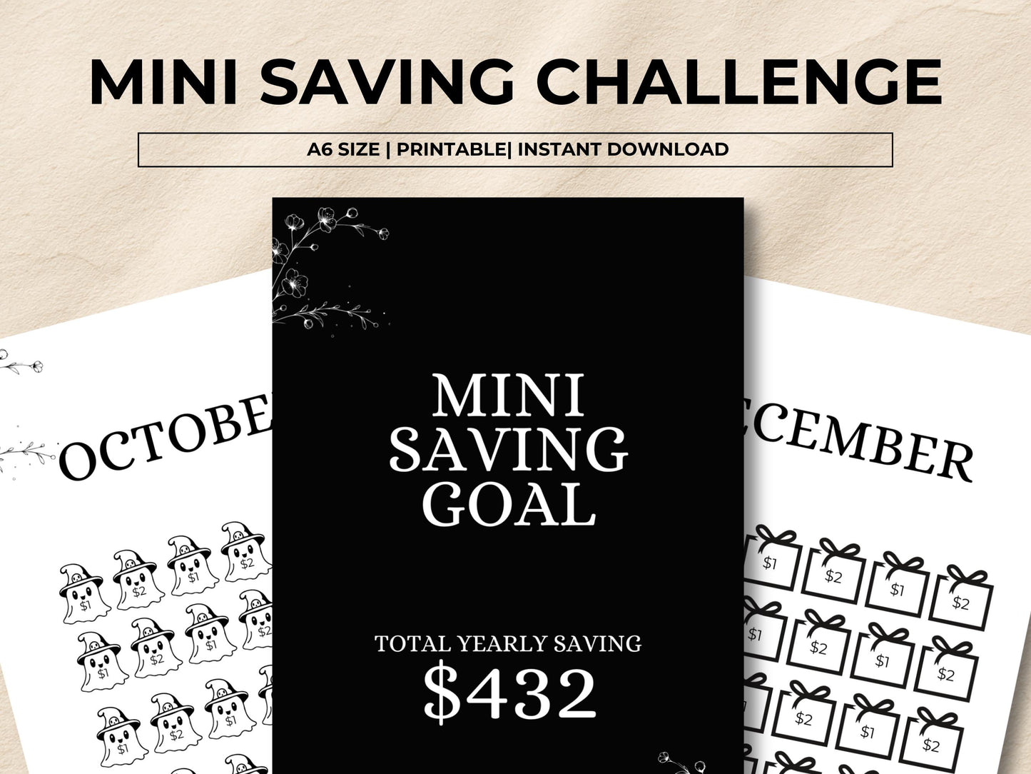 Low Income Monthly Saving Challenge Cash Envelops, Minimalist A6 Low Income Saving Challenge Bundle, Mini Yearly Saving Goal, Saving Tracker