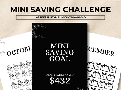 Low Income Monthly Saving Challenge Cash Envelops, Minimalist A6 Low Income Saving Challenge Bundle, Mini Yearly Saving Goal, Saving Tracker