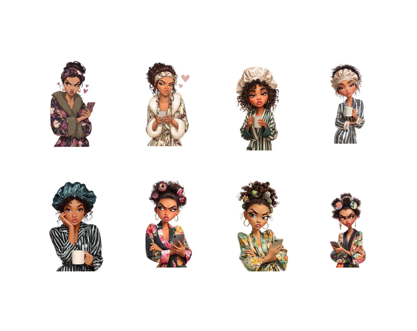 Sassy Black Women Clipart Bundle, Watercolor Afro Women PNG, Stank Face PNG, Black Girl Bonnet, Funny African Clipart, Sassy Girl Stickers