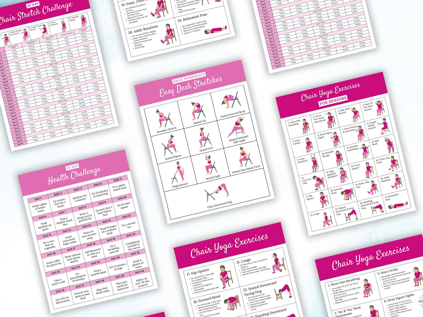 Chair Yoga For Seniors Chart, 30 Day Yoga Exercise Printable, Weight Loss Seniors Printable, Wellness Bundle, Senior Workout Guide